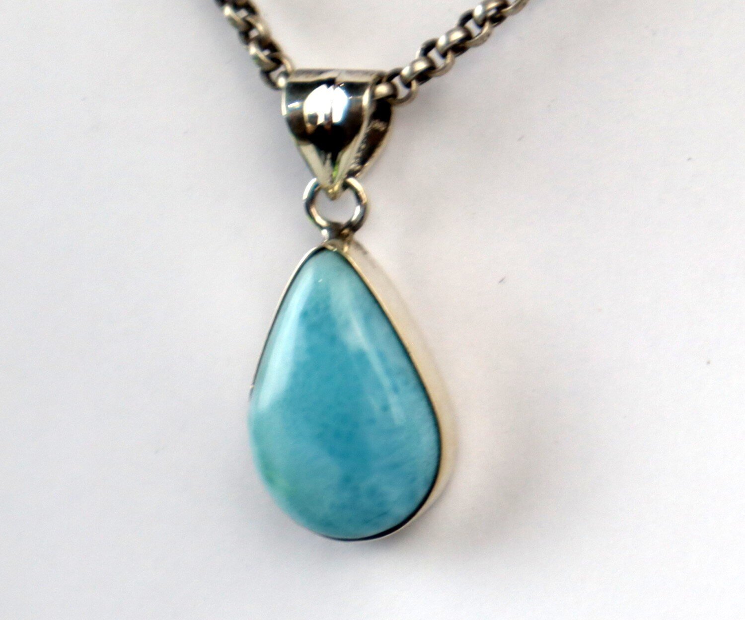 Charming Design Natural Sky Blue Larimar .925 Sterling Silver Pendant 32mm – photo 7