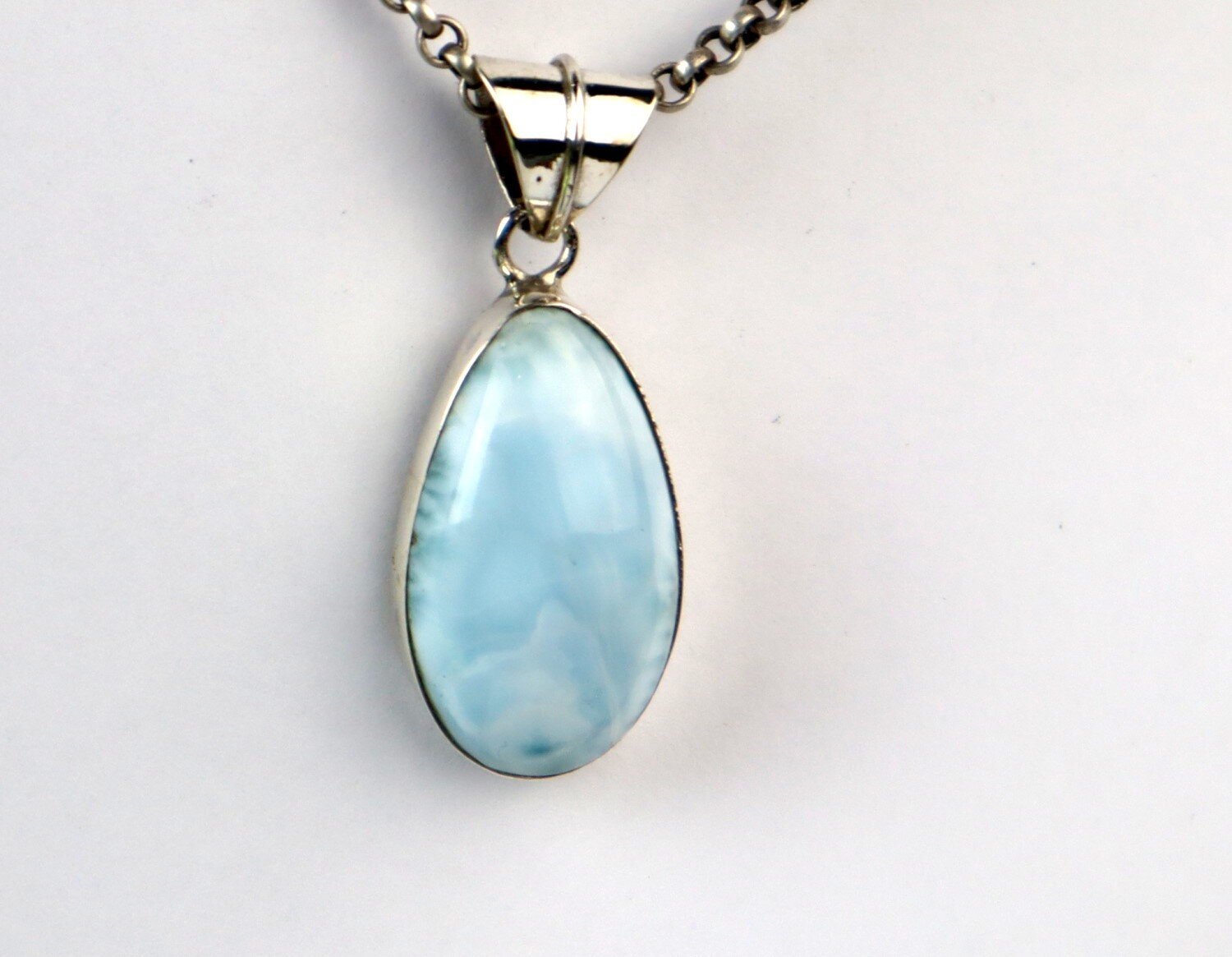Beautiful Natural Light Blue Larimar .925 Sterling Silver Pendant 35mm – photo 6