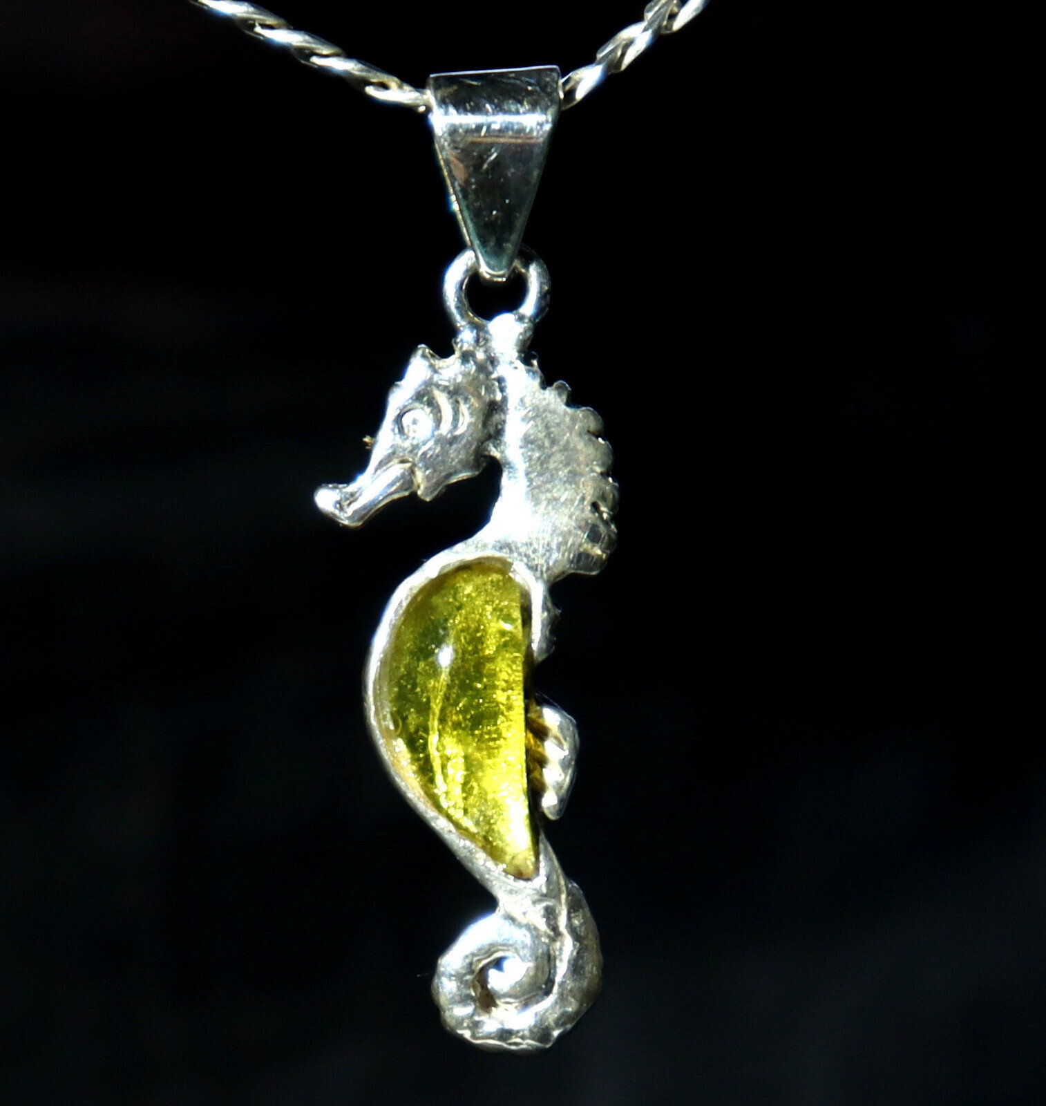 Natural Clear Light Green Amber .925 Sterling Silver Seahorse Pendant 1.7 inch – photo 4