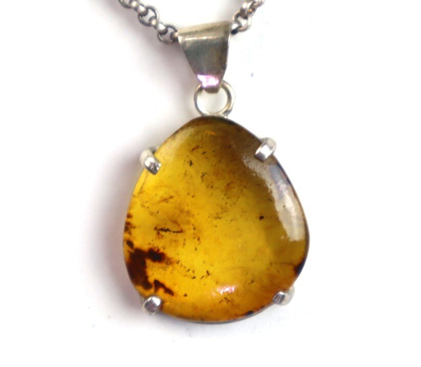 Beautiful Natural Clear Green Yellow Amber .925 Sterling Silver Pendant 36mm – photo 7