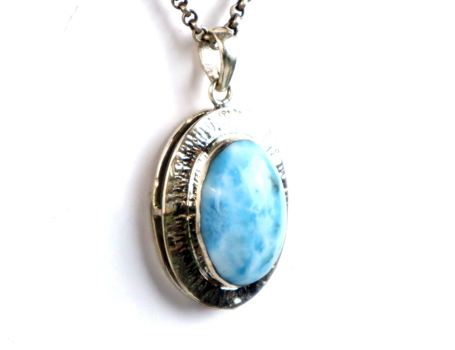 Excellent Natural Light Blue Larimar .925 Sterling Silver Pendant 44mm – photo 8