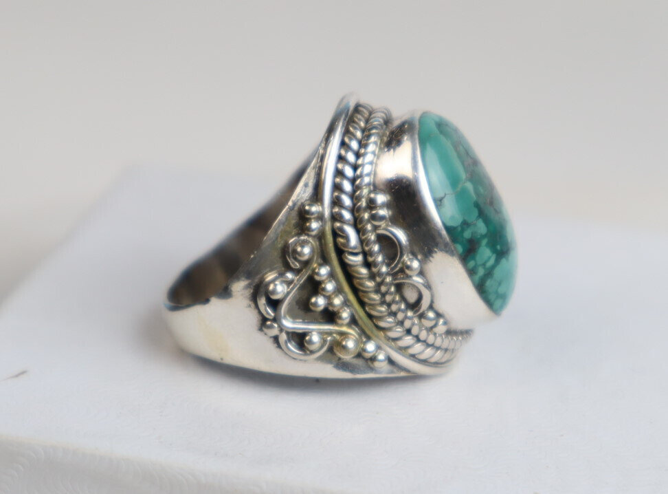 Exquisite Natural Deep Green Turquoise .925 Sterling Silver Ring #8.5 – photo 5