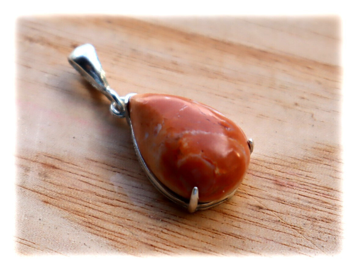 Exquisite Natural Handcrafted Orange Red Jasper .925 Sterling Silver Pendant 34mm – photo 6