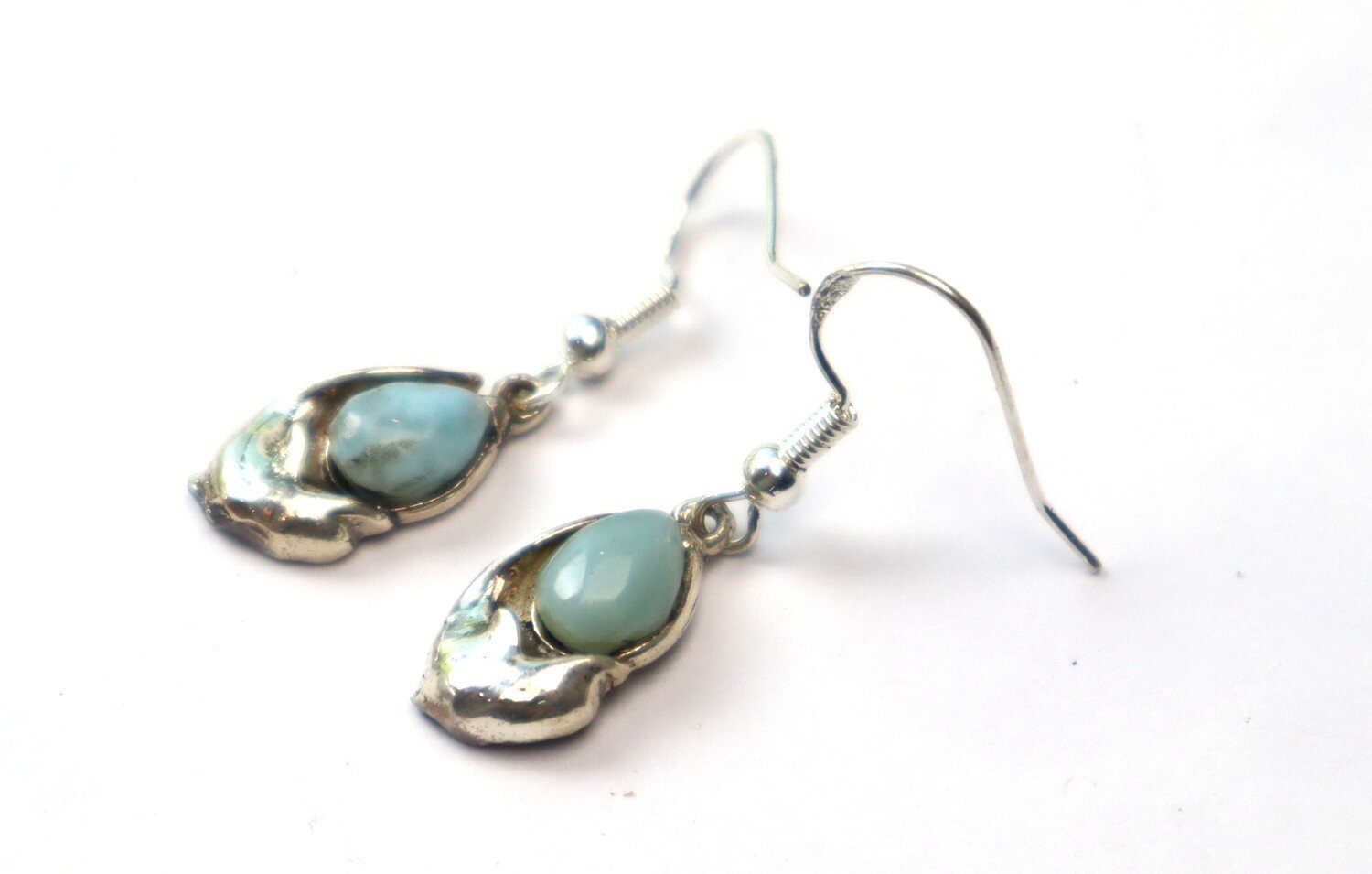Natural Sky Blue Larimar .925 Sterling Silver Dolphin Earrings 34.0mm – photo 5