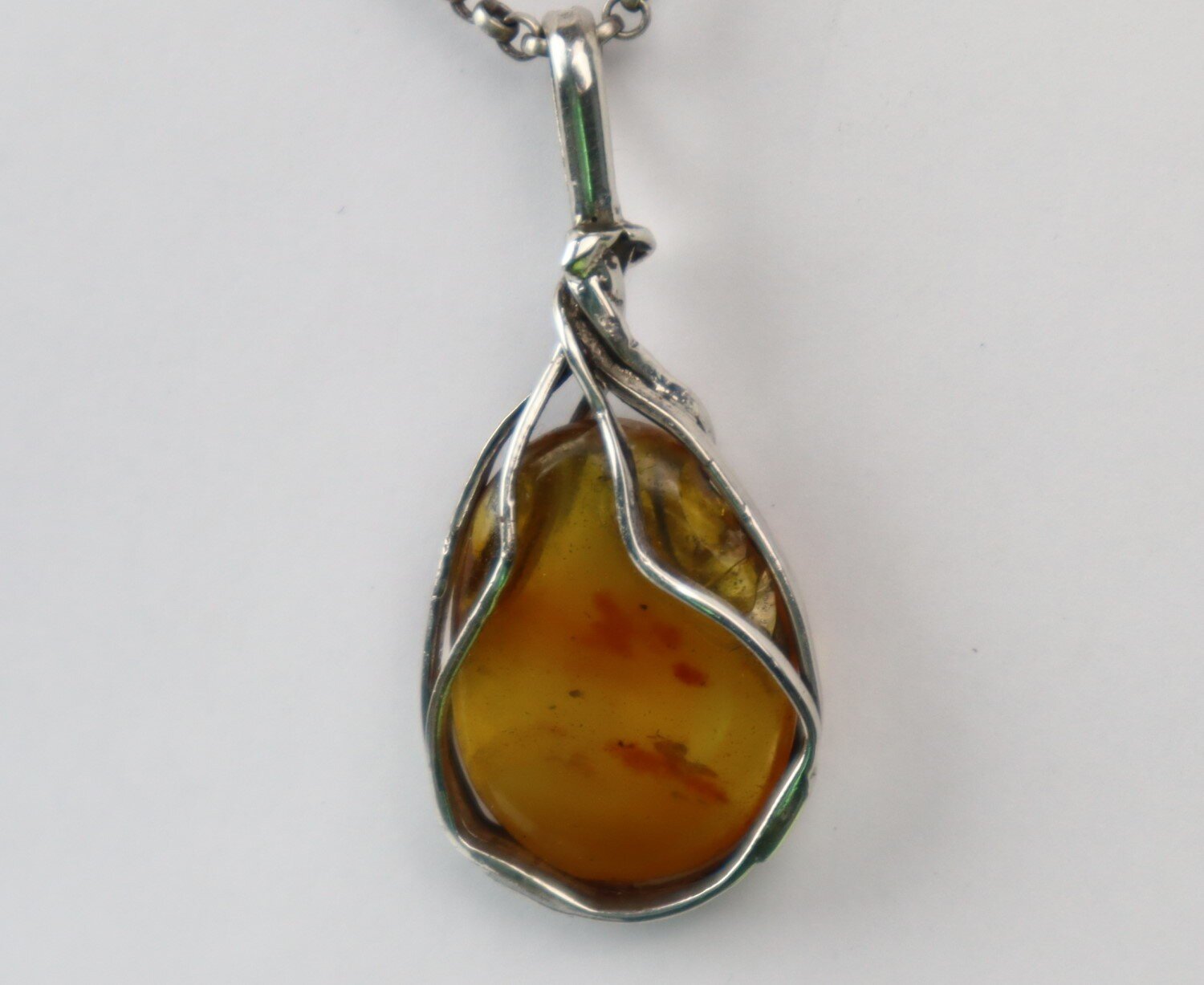 Handcrafted Natural Clear Orange Yellow Amber .925 Sterling Silver Pendant 48mm – photo 5
