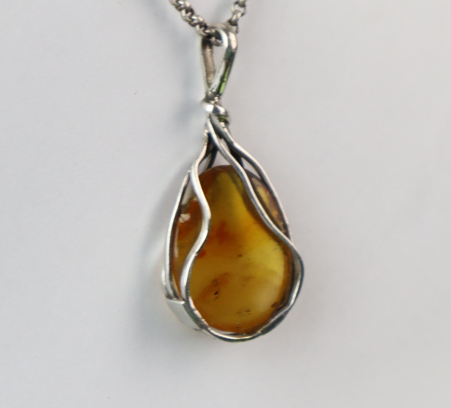 Handcrafted Natural Clear Orange Yellow Amber .925 Sterling Silver Pendant 48mm – photo 6