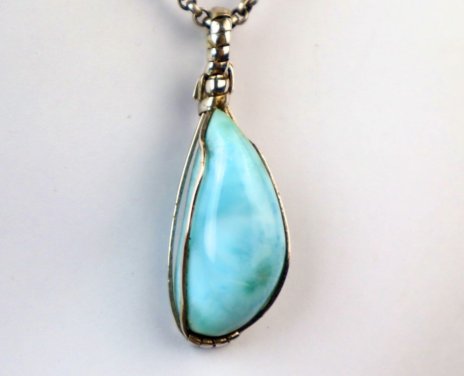 Handcrafted Natural Sky Blue Larimar .925 Sterling Silver Pendant 45mm – photo 6