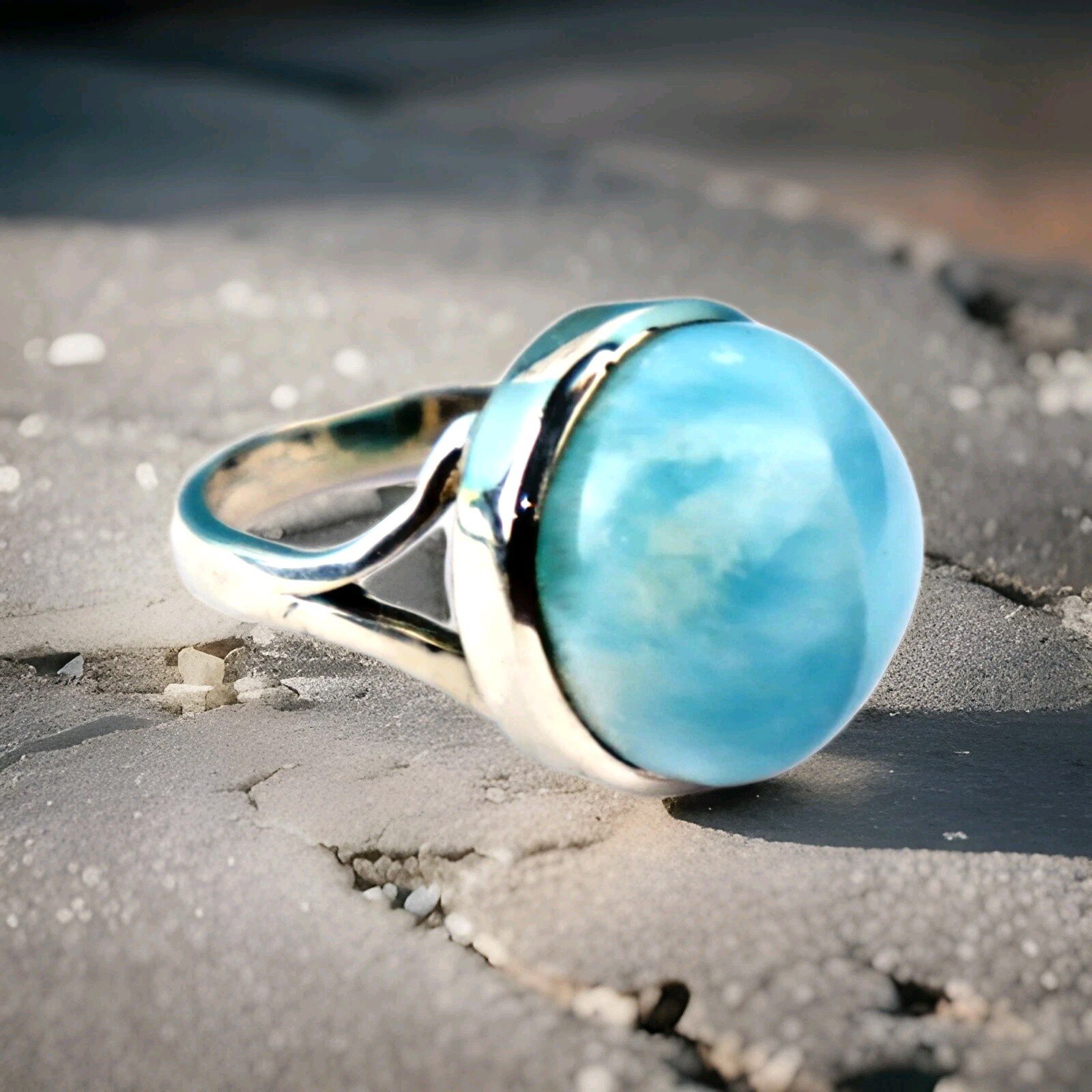 Exquisite Natural Sky Blue Larimar .925 Sterling Silver Ring #5.5 free resize – photo 5