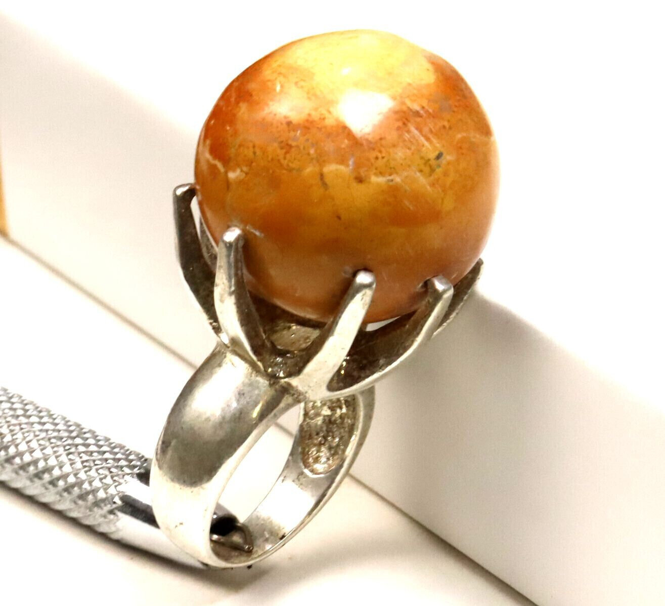 Natural Red Jasper Sphere Ball .925 Sterling Silver Ring #6.5 free Resizing – photo 2