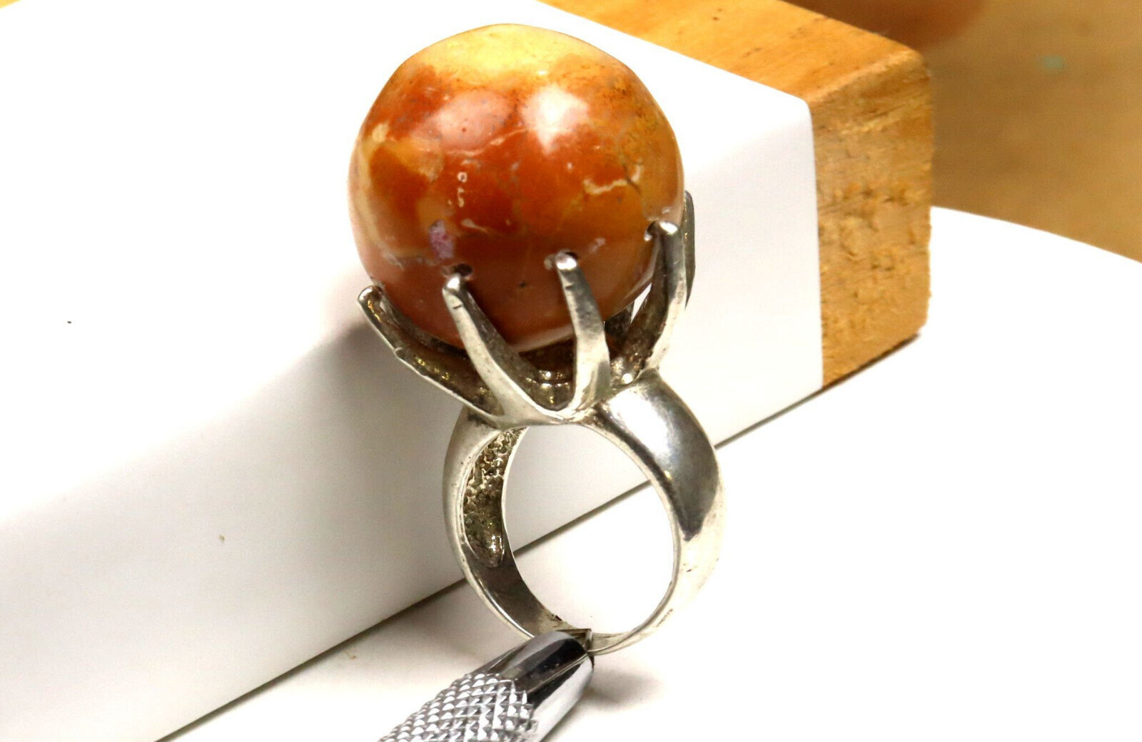 Natural Red Jasper Sphere Ball .925 Sterling Silver Ring #6.5 free Resizing – photo 7