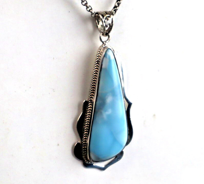 Impressive Natural Light Blue Real Larimar .925 Sterling Silver Pendant 65mm – photo 11