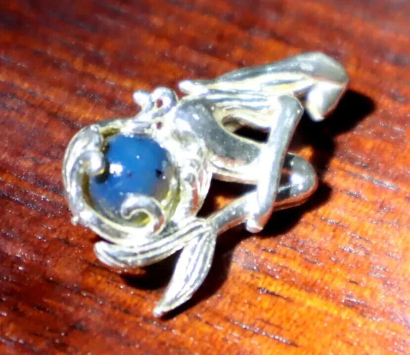 Natural Clear Volcanic Blue Amber .925 Sterling Silver Mermaid Nixe Pendant – photo 9
