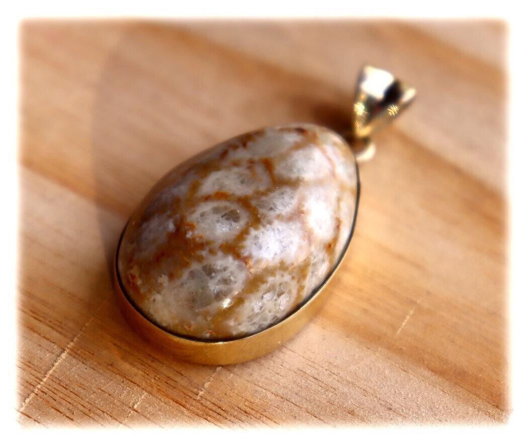 Natural Light Brown Coral Handcrafted solid 925 sterling silver Pendant 45mm – photo 3