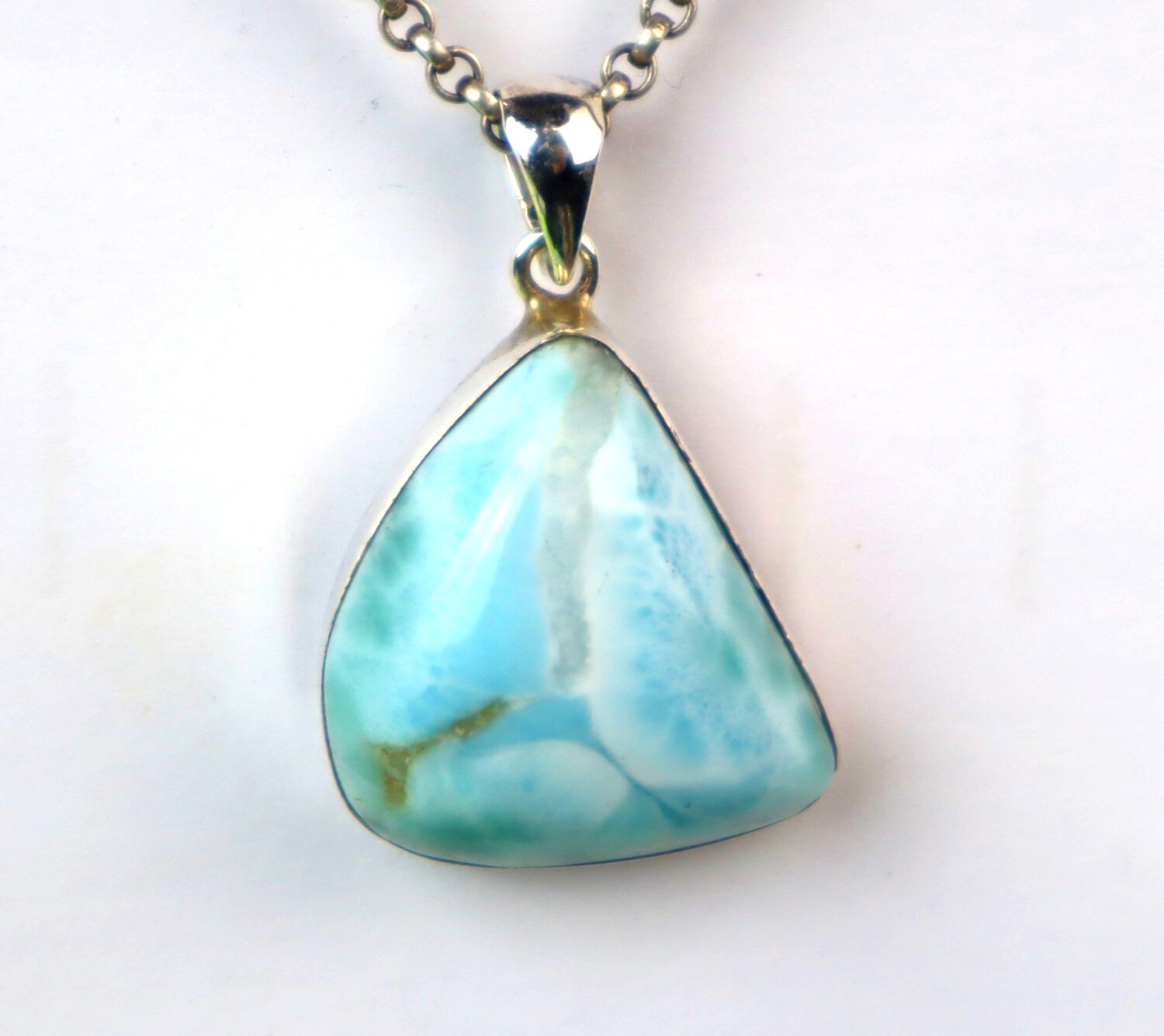 Charming Design Natural Ocean Blue Larimar .925 Sterling Silver Pendant 35mm – photo 6