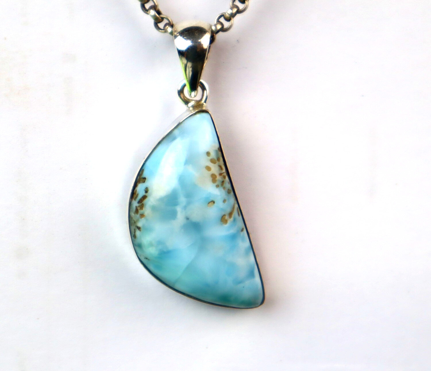 Natural Sky Blue Larimar .925 Sterling Silver Crescent Moon Pendant 40mm – photo 5