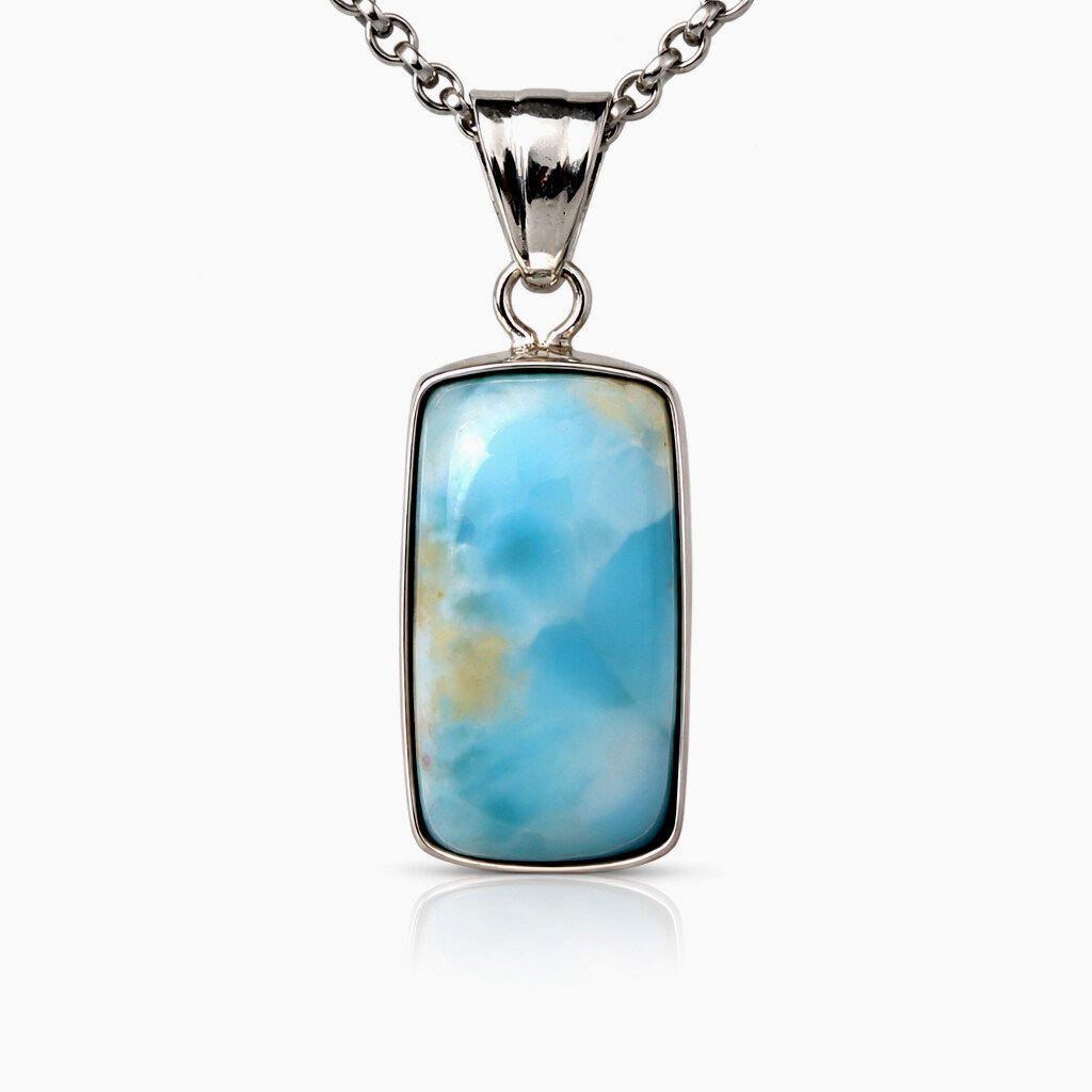 Natural Sky Blue Larimar .925 Sterling Silver Pendant 25mm