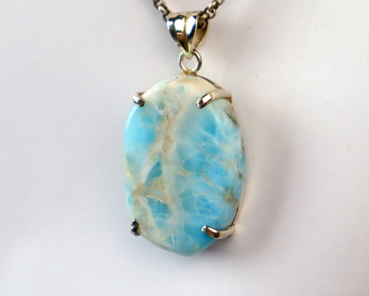 Impressive Natural Sky Blue Larimar .925 Sterling Silver Pendant 47mm – photo 5