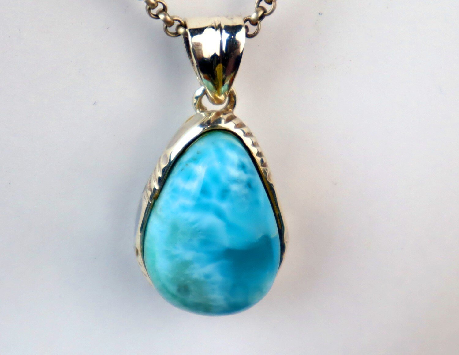 Impressive Natural Volcanic Blue Larimar .925 Sterling Silver Pendant 37mm – photo 5
