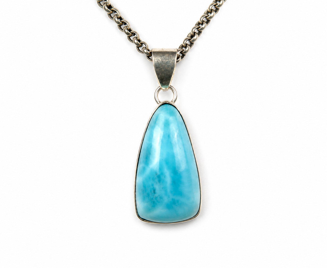 Natural Deep Blue Larimar .925 Sterling Silver Pendant 32mm