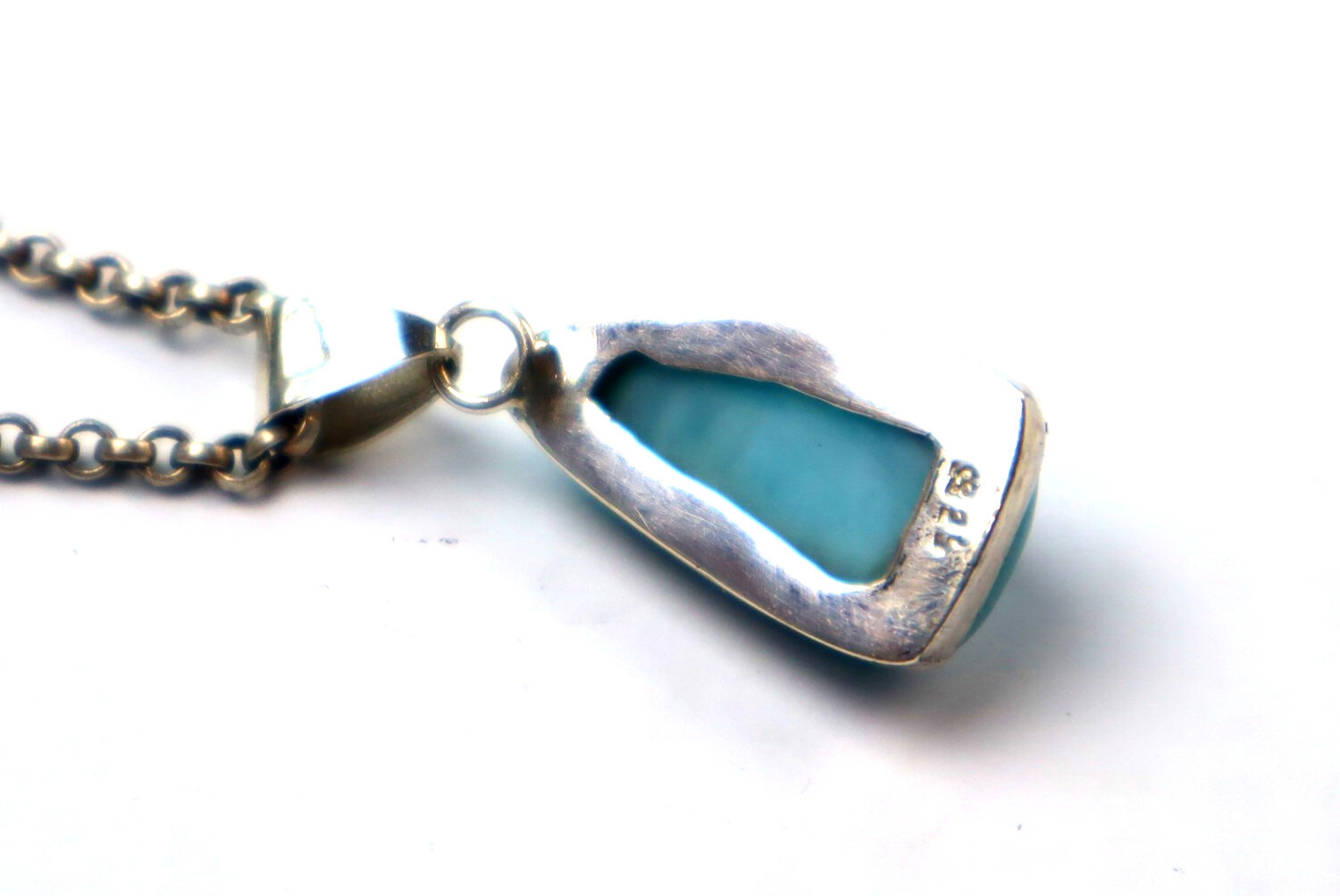 Natural Deep Blue Larimar .925 Sterling Silver Pendant 32mm – photo 8