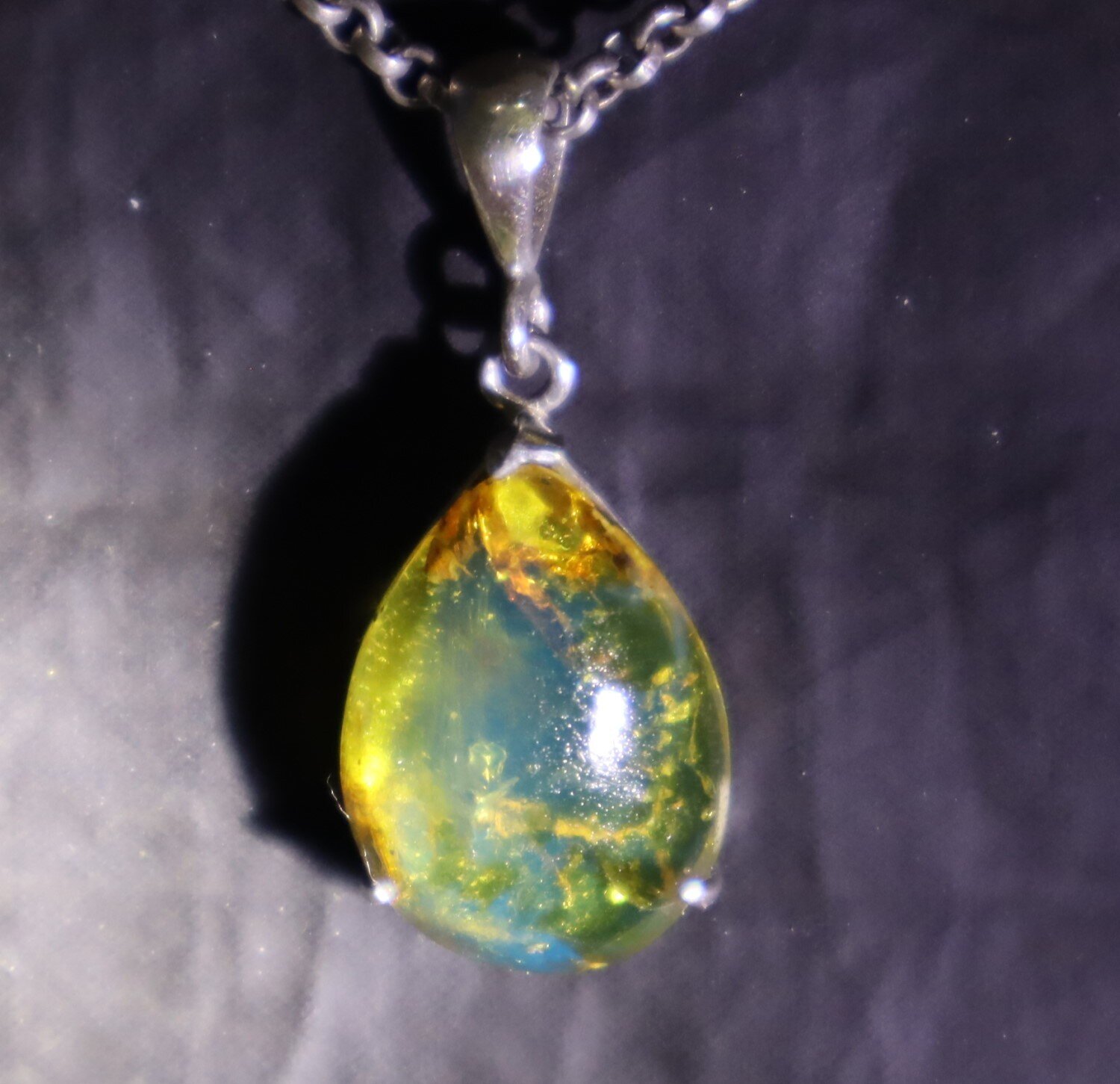 Exquisite Natural Clear Light Blue Amber .925 Sterling Silver Pendant 35mm – photo 5