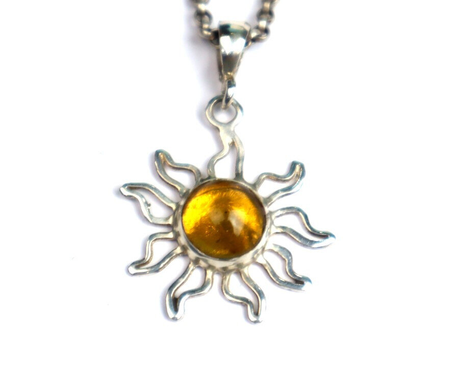 Lovely Natural Clear Orange Yellow Amber .925 Sterling Silver Sun Pendant 38mm – photo 5